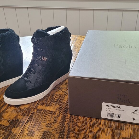 NEW Linea Paolo ARDEN Faux Shearling Trimmed Wedge Sneakers. Booties. Size 7. - Picture 9 of 13